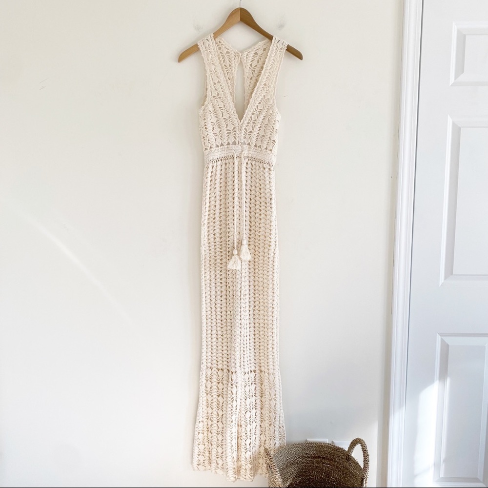 Free People Cream Crochet Knit Maxi Jumpsuit - Picture 3 of 6